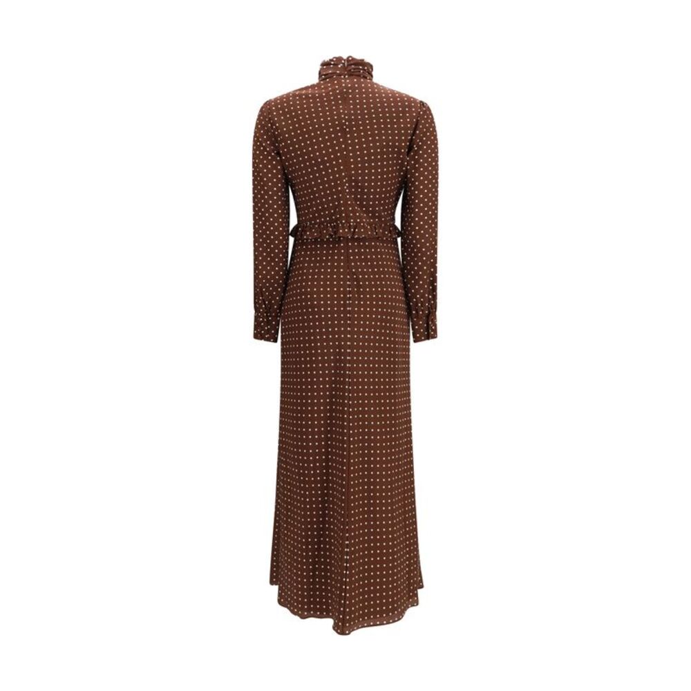 Alessandra Rich Women Polka Dot Silk Crêpe De Chine Midi Dress With Bow - Picture 2 of 3
